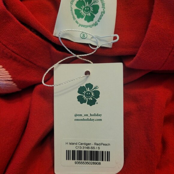 NWT EMMA MULHOLLAND ON HOLIDAY H. Island Cardigan Red/Peach Size S - Picture 4 of 4